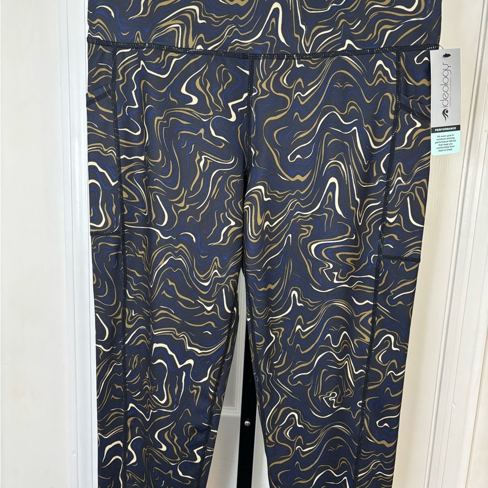 Ideology Navy and Gold Abstract Leggings
